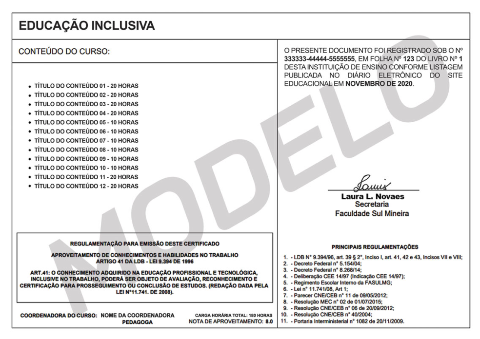 Certificado FASUL EDUCACIONAL Verso